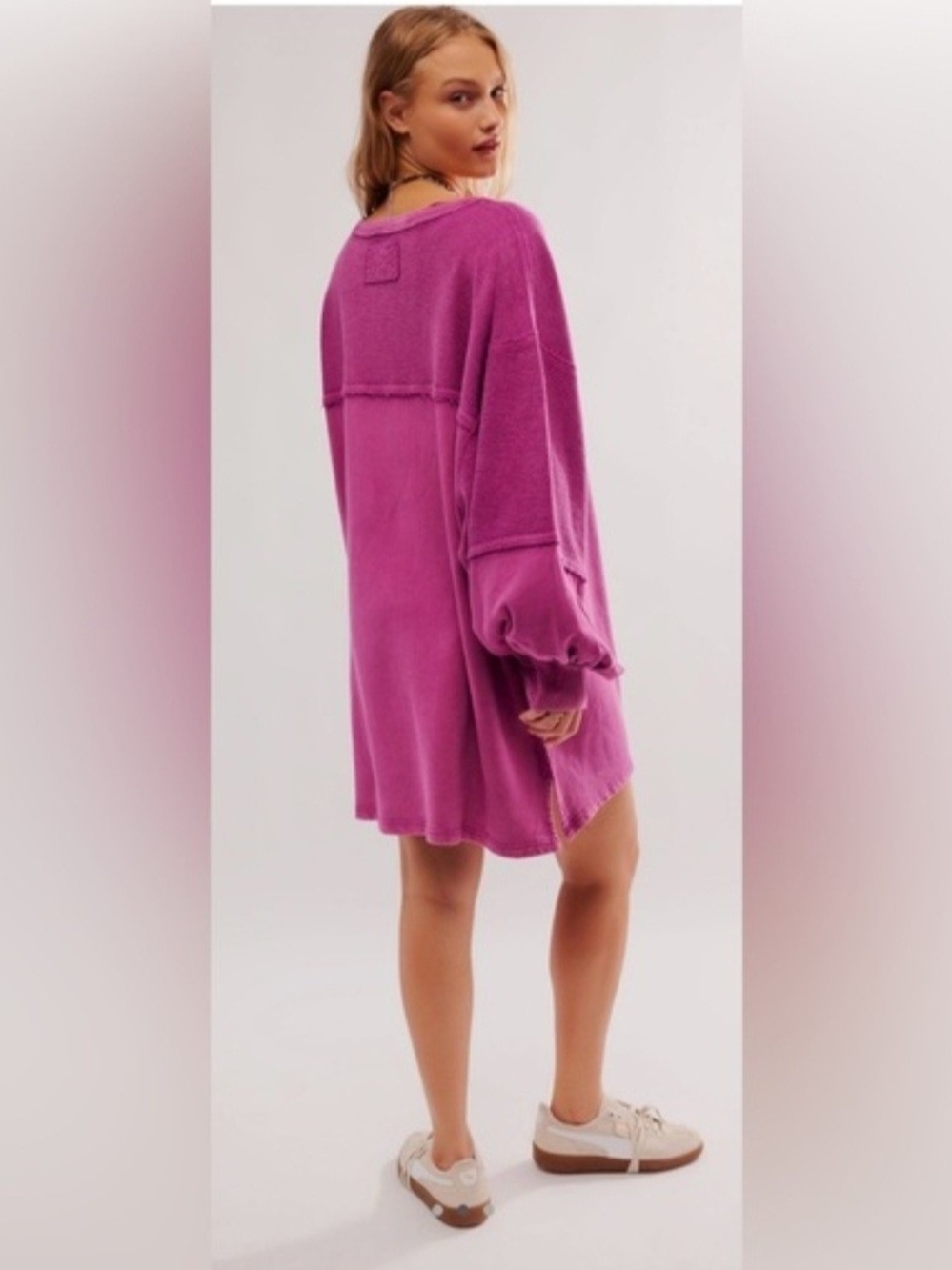 Free People We The Free Coastal Crew Sweatshirt Very Berry Pink NWT M Boho FP - Picture 2 of 9